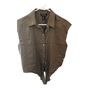 Rachel Zoe Khaki Sleeveless Button-Down silky blouse